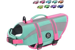 EMUST Dog Life Vests, Adjustable Dog Life Jacktets for Boat, High Visibility Life Vests for Dogs, Medium Dog Life Jacket Safety Swimsuit, NewTurquoise, M