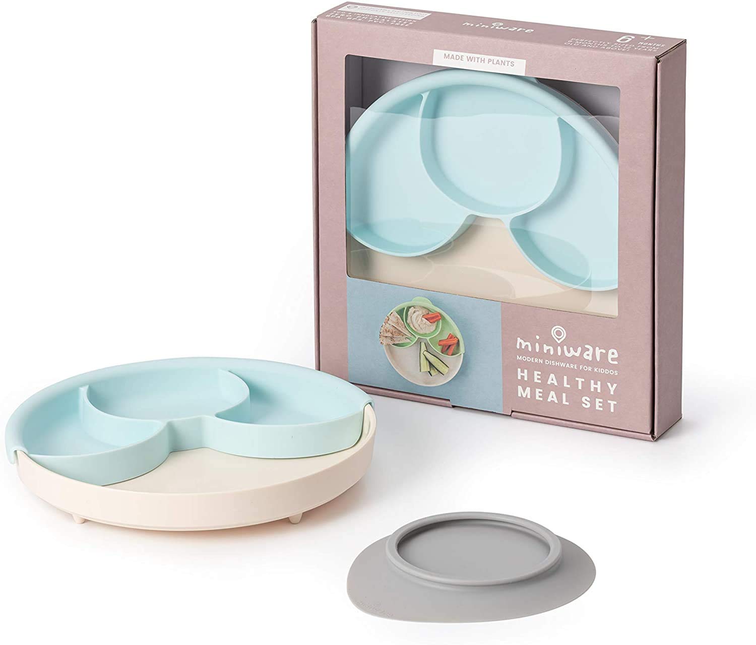 ティーレックス 出産祝い miniware 幼児と環境にやさしいキャッサバ由来の素材で作られたひっくり返らない食器 仕切り付きミールセット アクア商品画像