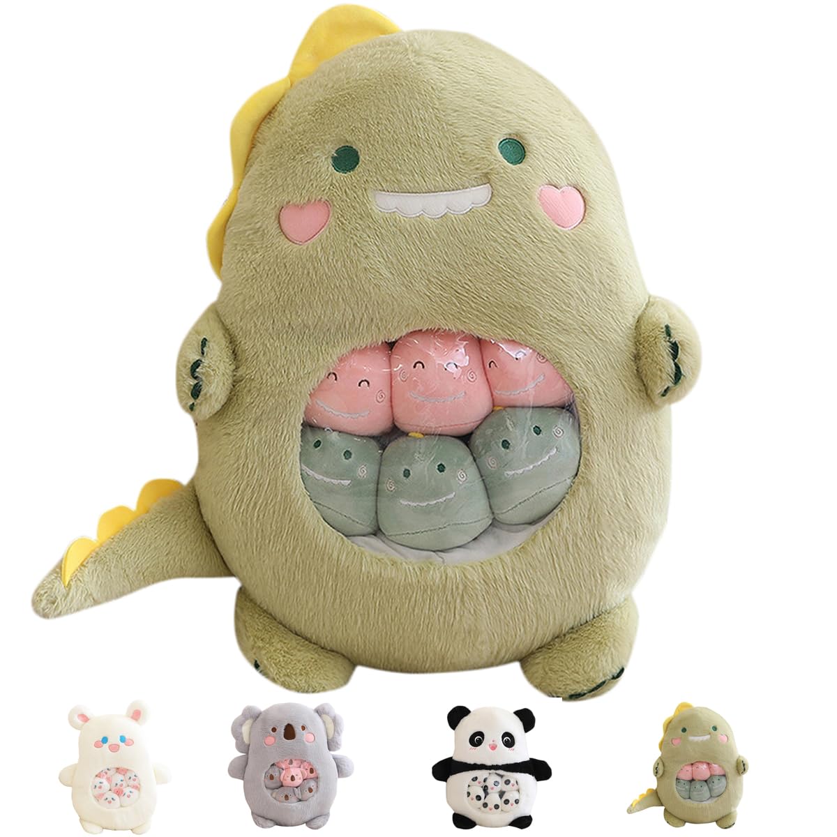 Aiuidun Dinosaur Plush Stuffed Animal with 6 Removable Baby Dinosaurs - Cute Squishy Snack Pillow, Soft & Huggable Plushie Toy, Best Gift for Girls, Kids, Dino Lovers