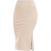 ZXIHZF Women's Knee Length Knit Pencil Skirt Stretchy Side Slit Bodycon Midi Skirt