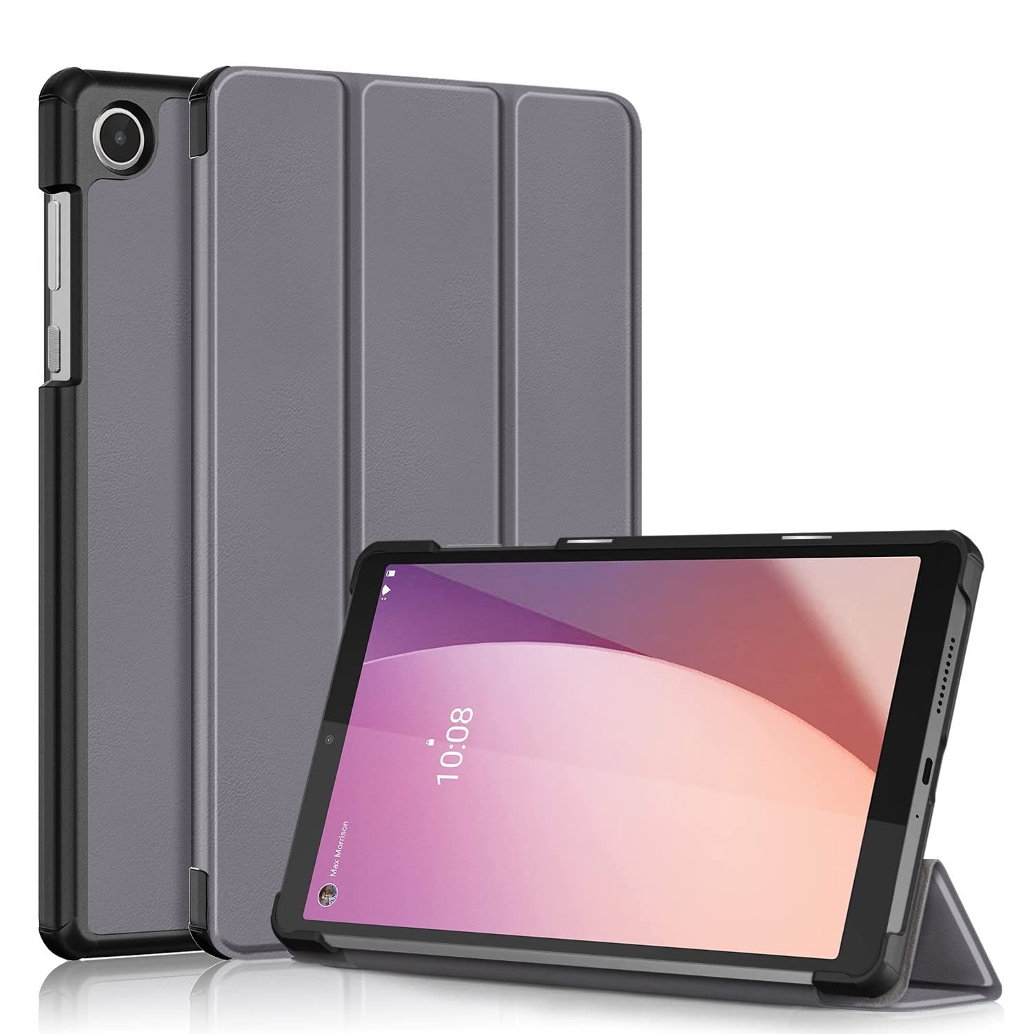 QINOUK Case for Lenovo Tab M8 (4th Gen), [Stand Feature] Ultra Thin Smart Cover with Auto Sleep Wake, PU and PC Anti-scratch Protective Case, for Lenovo Tab M8 (4th Gen)-Gray