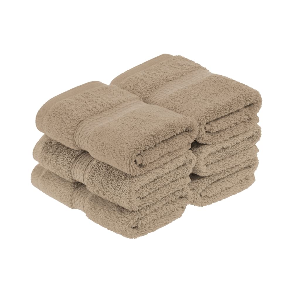 Superior 6-Piece Face Towel Set, Latte Long-Staple Combed Cotton, 900 GSM, Classic Style