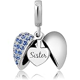 KunBead Sister I Love You Heart Birthstone Dangle Charms for Bracelets Necklace Birthday Gift for Women