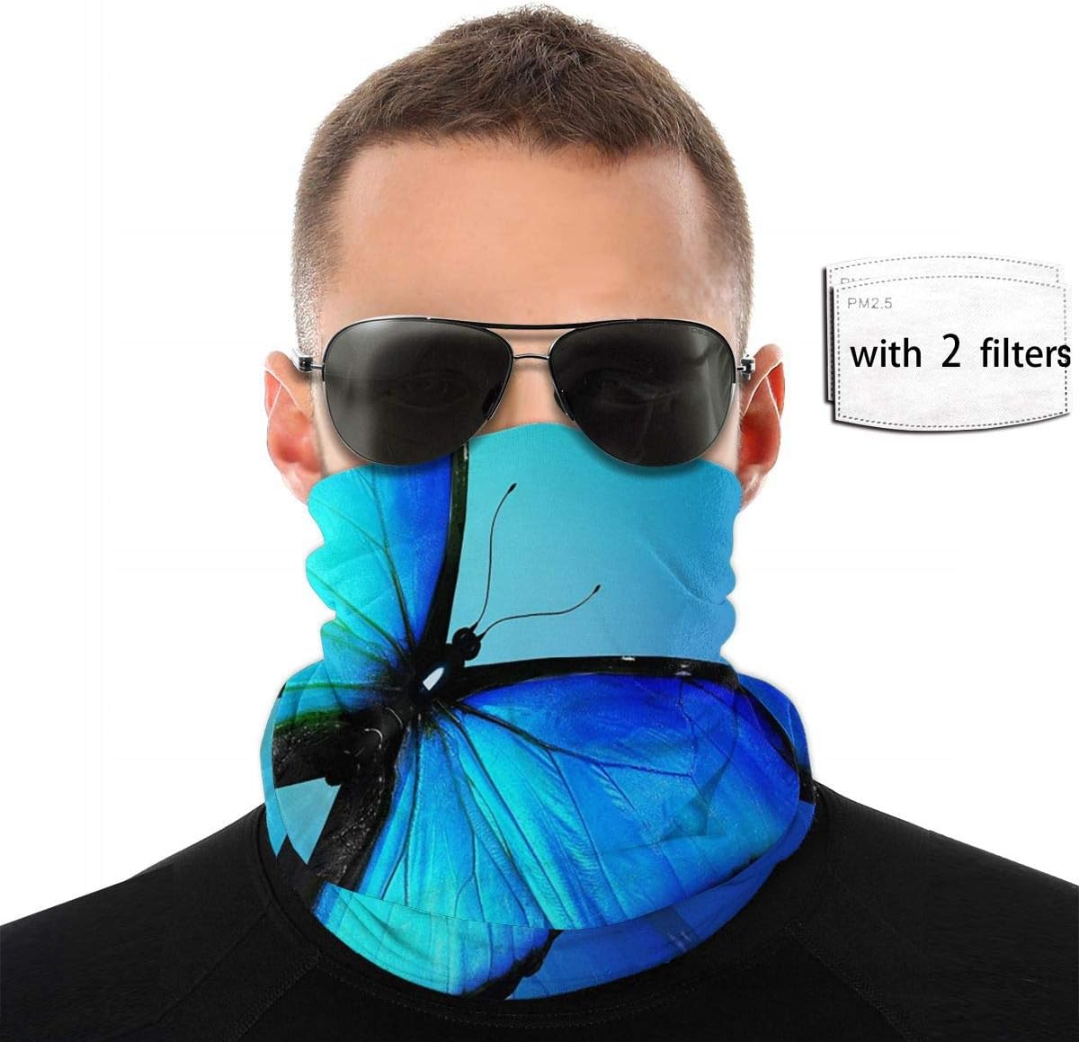 KiuLoam Face Mask Bandana,Stylish Spring Blue Butterfly Neck Gaiter Balaclava for Women Men