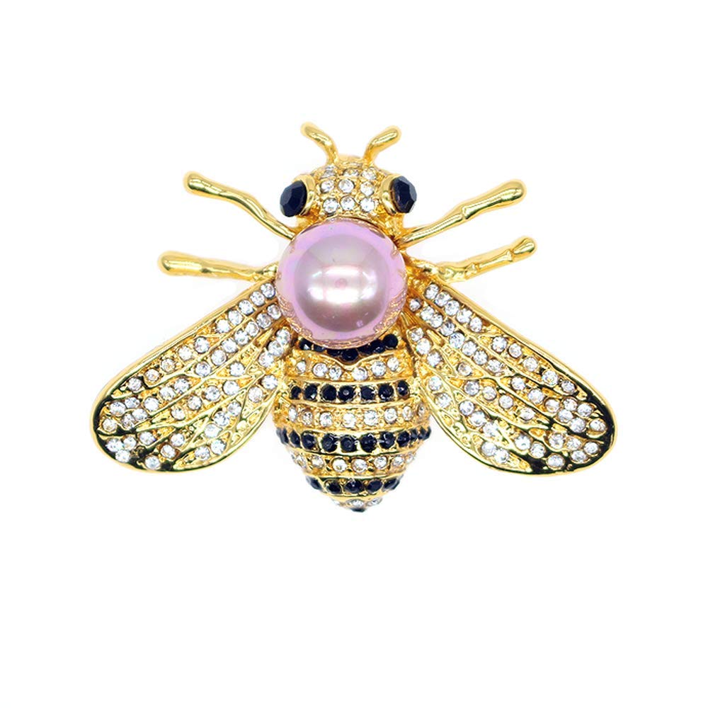 Honey Bee Brooches Crystal Insect Themed Bee Brooch Animal Fashion Shell Pearl Brooch Pin Gold Tone (Purple pearl)