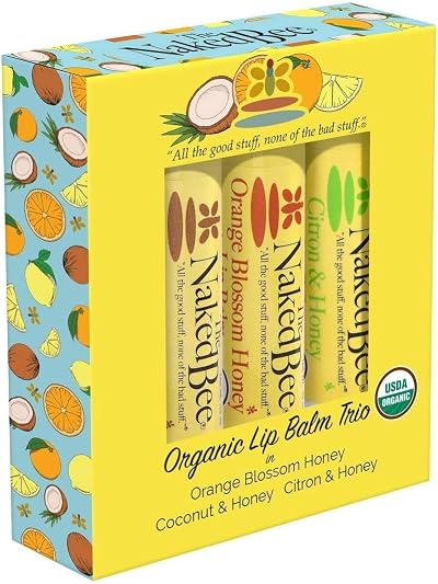 The Naked Bee Ladies Organic Lip Balm Trio Gift Set Orange Blossom Coconut
