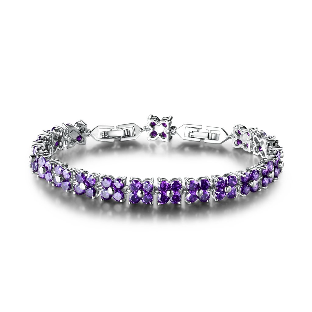 GULICX White Gold Electroplated Brass Purple Cubic Zirconia Crystal Women Tennis Bracelet for Women — image 1