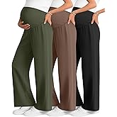 Sweetyweee 3 Pack Women's Maternity Wide Leg Pants Over The Belly Pregnancy Lounge Pants Stretchy Loose Pajama Trousers