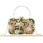 Vintage Embroidered Clutch Purse Floral Handbag Pearl Evening Chain Shoulder Bag Small Clutch Purses for Women Wedding Guest