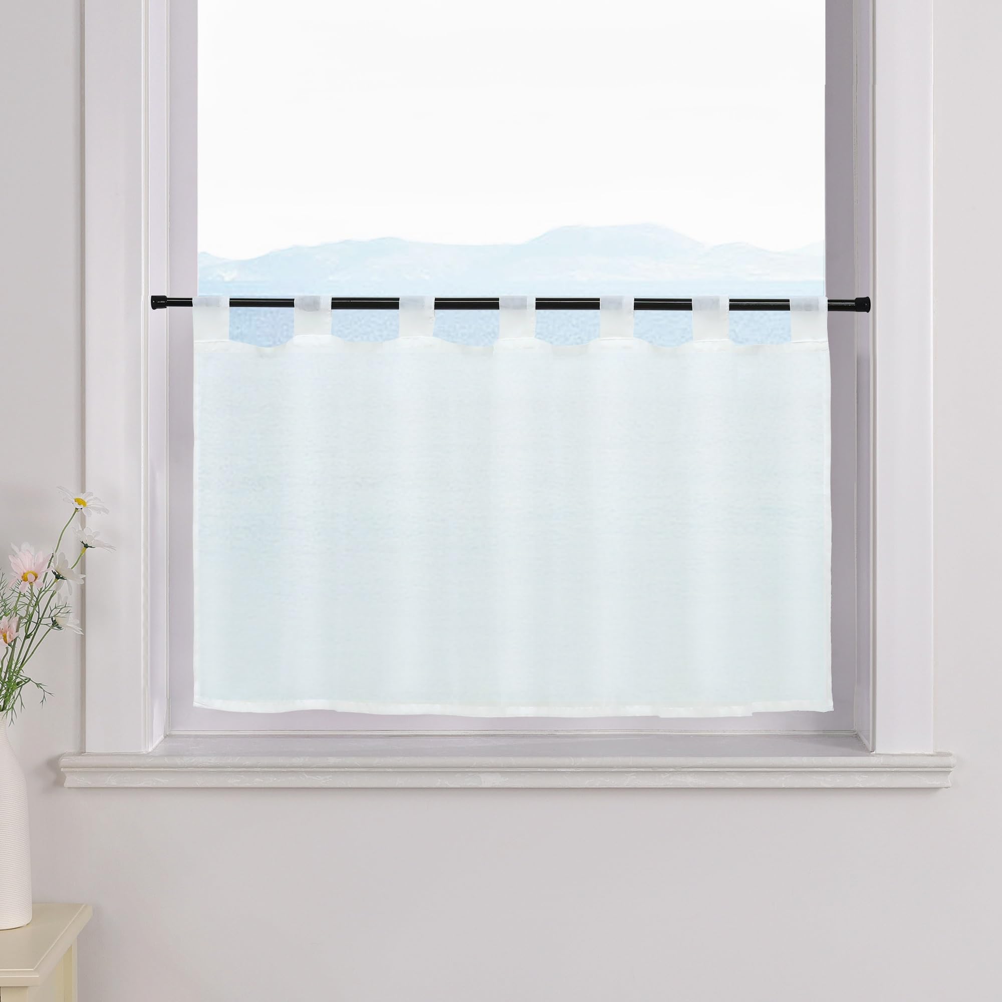 ESLIR Window curtain with loops kitchen bistro curtains transparent curtains short curtain voile white W x H 30 x 90 cm 1 piece