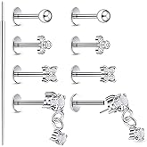 Xnsjeyy 20G 18G 16G Threadless Flat Back Earrings Nose Studs 316L Surgical Steel Tragus Forward Helix Conch Cartilage Lobe Earrings Stud Medusa Labret Monroe Lip Ring Piercing Jewelry For Women Men