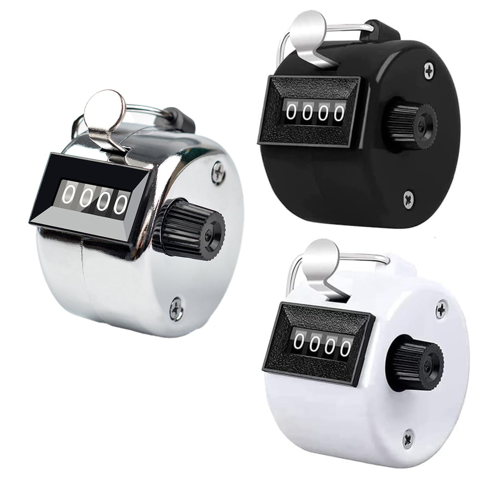 3 PCS Clicker Counter, Tally Counter, 3 Colors, 4-Digit Clicker Counter, Row Counter, People Counter Clicker, Pitch Counter for Golf Stroke, Baseball, Coaching, Knitting, Lap, Row Sport, Silver