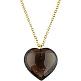 TGH Natural Heart Crystal Pendant Necklace for Women - 20mm Gemstone Gold Plated Adjustable 16+2 Inch Chain - Healing Jewelry