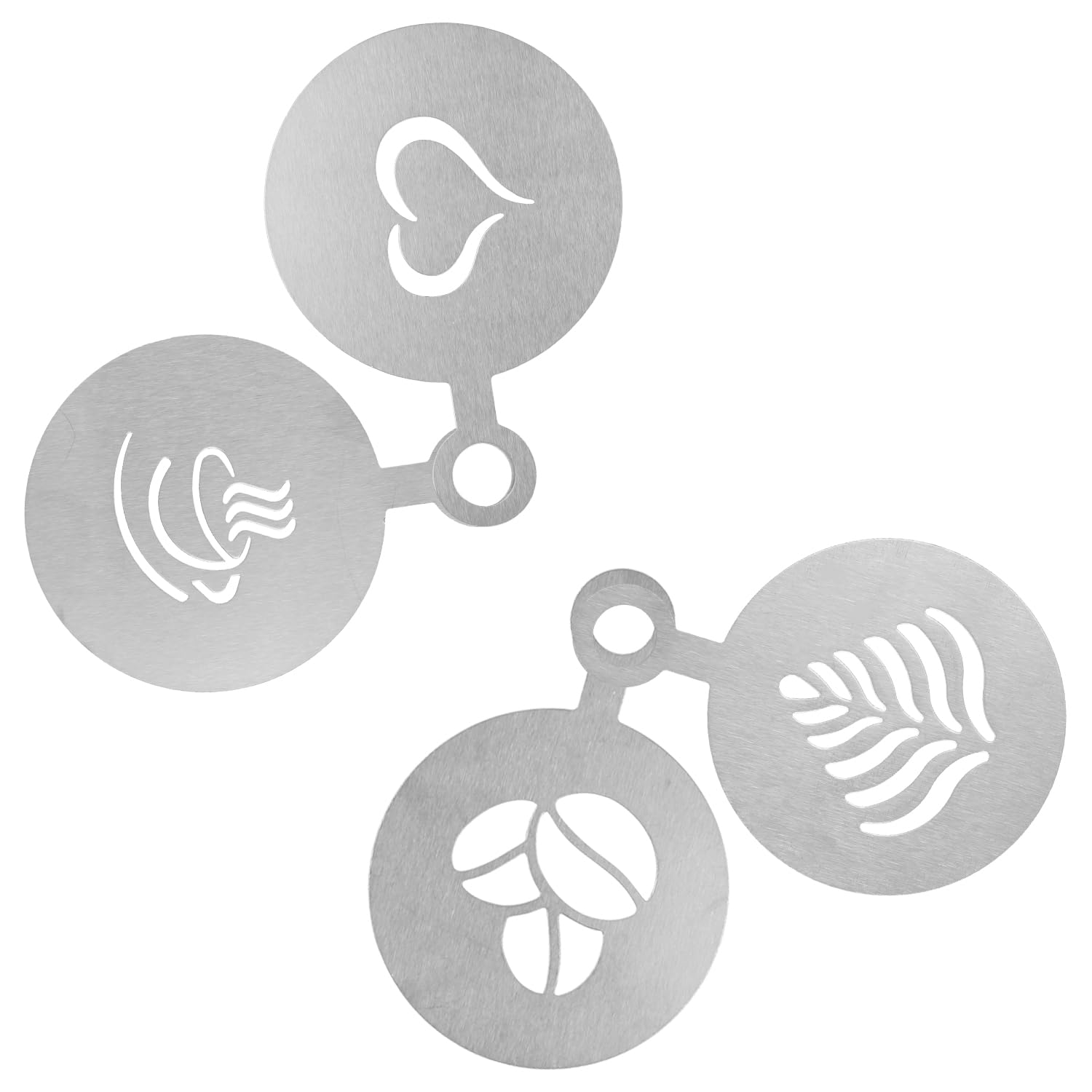 Tabanzhe 4PCS Coffee Stencils,Stainless Steel Latte Art Stencils,Cappuccino Coffee Stencil Set, Barista Templates for Coffee & Cake Decorating (Silver)