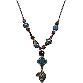 MINACHI Vintage Bohemian Ethnic Colorful Ceramic Bead Long Y Necklace, Hippie Boho Summer Fashion Jewelry Gift for Women