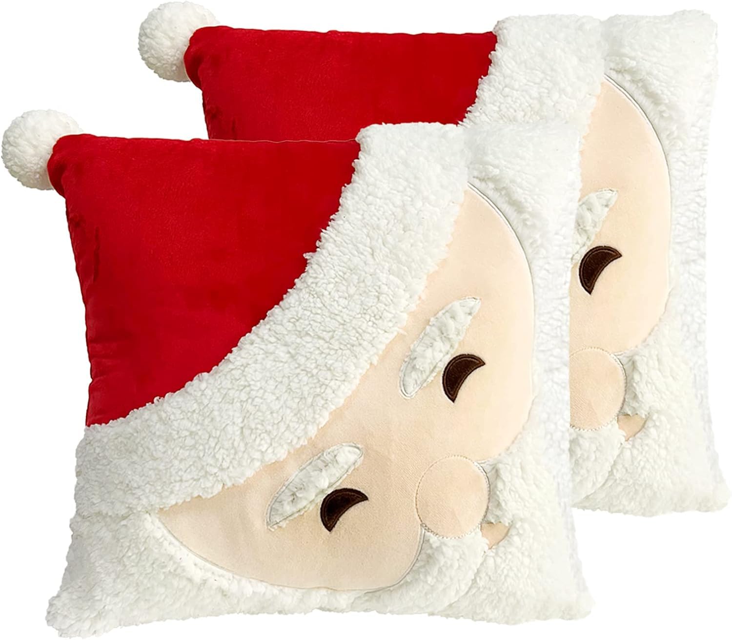 ApisNest 2PCS Christmas Cushion Covers 45cm x 45cm,Square 3D Embroidered Santa Throw Pillowcase Decorative Xmas Throw Pillow Covers Cushion Protectors for Sofa Bedroom