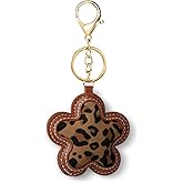 Fmeida Leopard Floral Keychain for Women - PU Leather Bag Charm, Fashion Keychain Accessory for Handbags, Backpacks, Purses