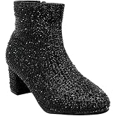 Forever Link Girls Rhinestone Ankle Boots &ndash; Block Heel Zip Booties | Rhinestone upper, round toe, side zip, ankle shaft, low heel