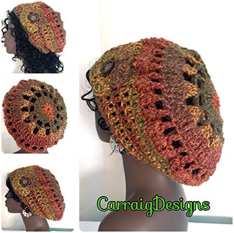 HANDMADE Women's/teens crocheted knitted oversized slouch dread tam dreadlocks beret hat unique mandala fall winter hat hippie autumn coloured Irish African American