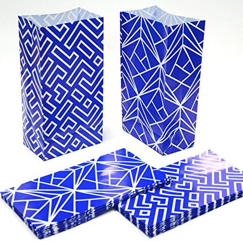 LUCKY Party Paper Goody Treat Bags for Kids - 24 Pack Party Favor Snacks Bags Party Goodies Paper Candy Cookies Bags for Birthday Party, Classroom Party 10.1 x 5.2 x 3.25 inches - Blue Party