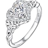 DAYBYDAY Celtic Birthstone Rings for Women 925 Sterling Silver Heart/Round/Pear/Oval Created Gemstone Moissanite Halo Engagement Promise Rings for Her Wife Birthday Anniversary Wedding Jewelry