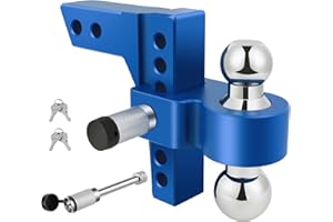 FULLHAUL Adjustable Trailer Hitch Ball Mount with Forged Aluminum Shank, Fits 2" Receiver, 6" Drop/Rise Hitch, 2"&2-5/16" Dual Tow Balls with Two Key-Like Locks, GTW of 10,000 lbs, Blue