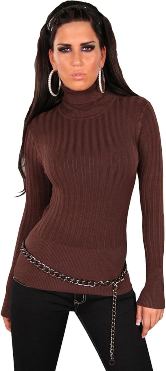 Instyle Women's Plain Turtleneck Long regularLongSleeved Top Brown
