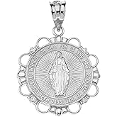 Claddagh Gold 925 Sterling Silver Round Blessed Virgin Mary Miraculous CZ Medal Pendant