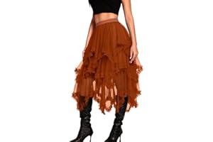 Kaei&Shi Long Tulle Skirt,High Waisted Asymmetrical Ruffle Skirts for Women,Renaissance Fairy Costume Concert Birthday Party