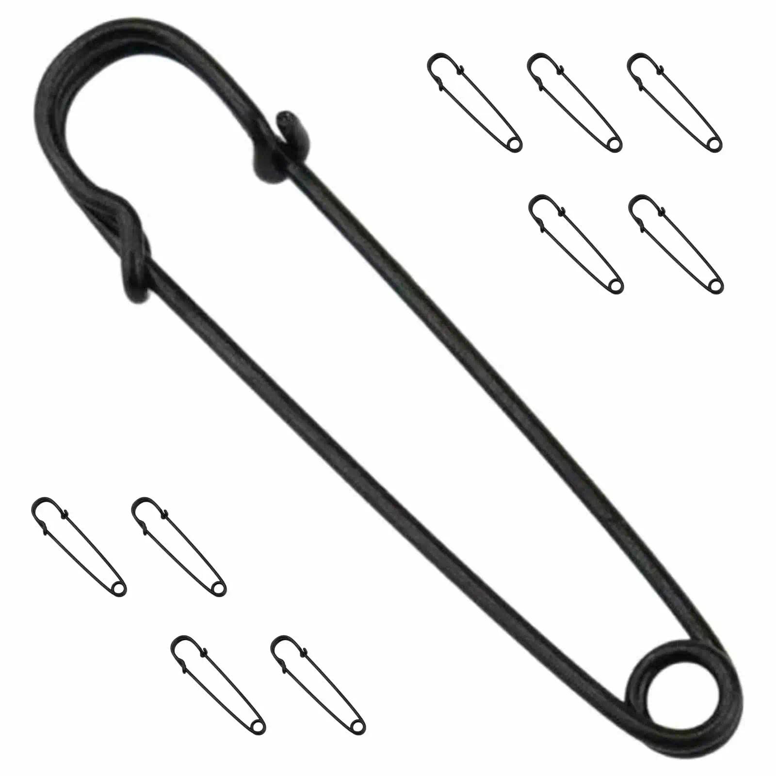 FF34 10Pcs 4 inch 10cm Extra Large Safety Pins Metal Heavy Duty Blanket Pins for Jewelry Crafts (Black)