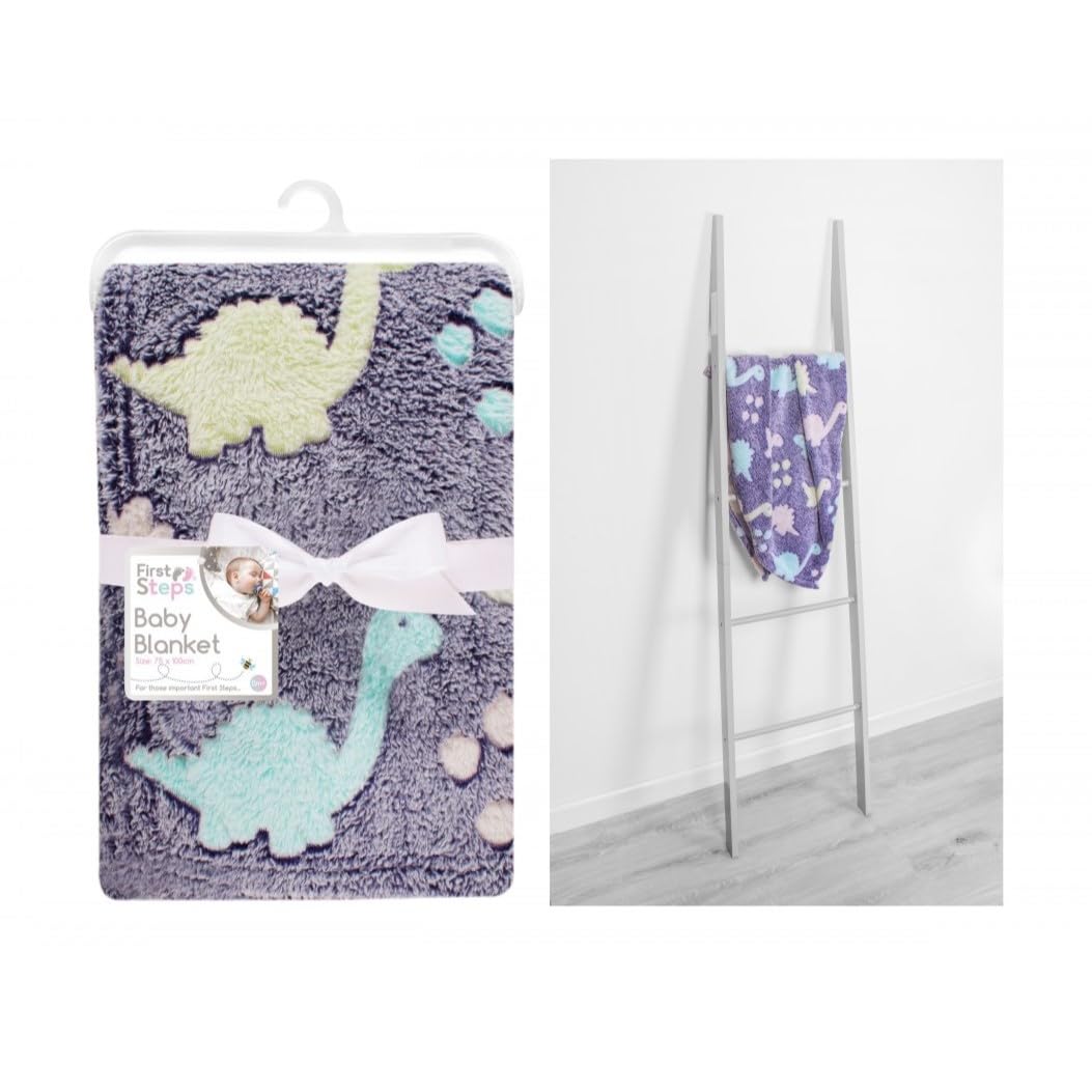 First Steps Blue Baby Blanket 75X100CM Dinosaur Design