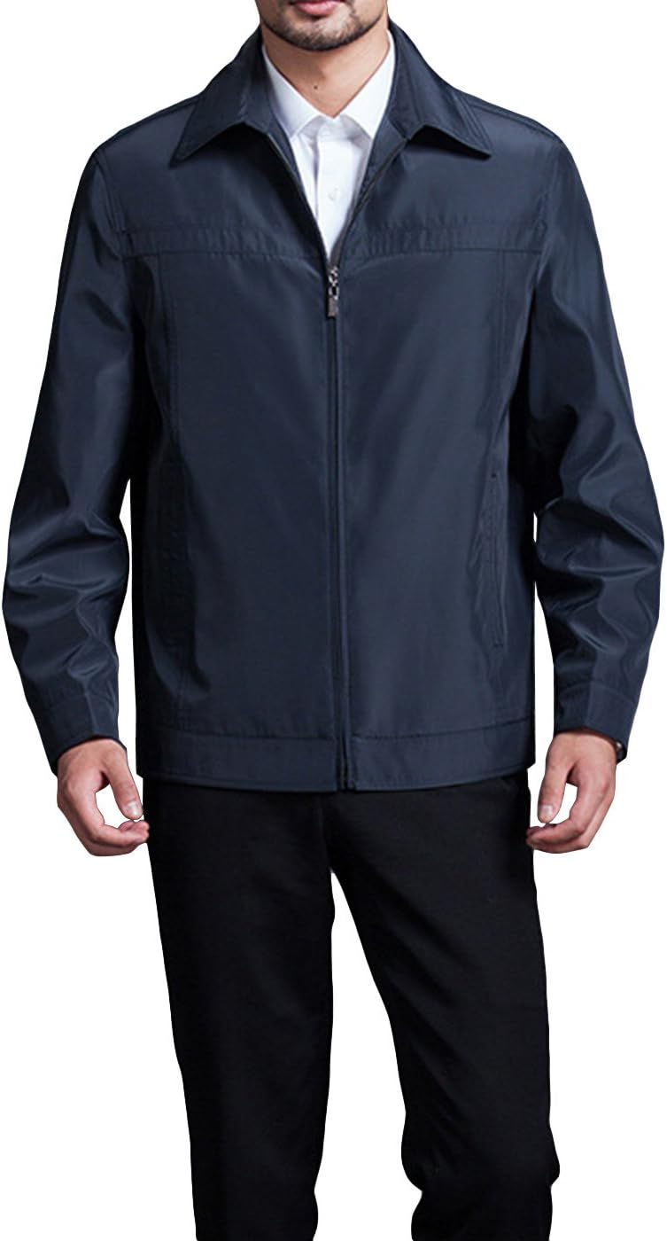 NXW Men's Spring Fashion Lapel Thin Slim Fit Zip Up Coat Jackets Outwear Dark-blue-L