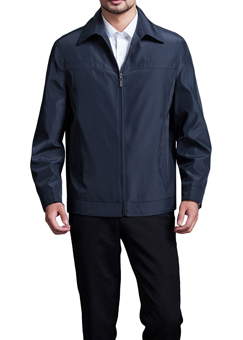 NXW Men's Spring Fashion Lapel Thin Slim Fit Zip Up Coat Jackets Outwear Dark-blue-L