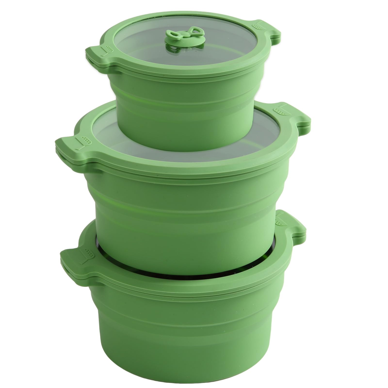 Photo 1 of Collapsible Silicone Microwave Cookware Cooker Steamer for Cooking with Lids, 0.8L and 1.4L Glass Food Storage Container Sealed Bowl Mixing Bowls 3pc Set BPA Free