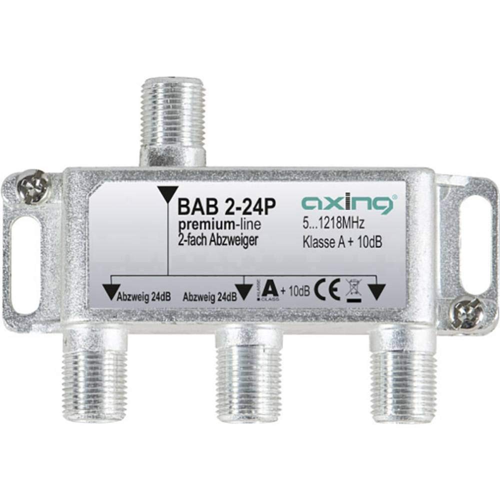 Axing BAB 2-24P 2-Way Splitter 24 dB Cable TV CATV Multimedia DVB-T2 Class A+, 10 dB, 5-1218 MHz Metal
