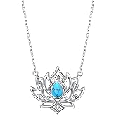 Lotus Neckalces for Women 925 Sterling Silver Moonstone/Turquoise Lotus Pendant for Girls Anxiety Stress Relieving Birthday Yoga Gifts
