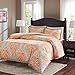 Comfort Spaces – Coco Duvet Cover Mini Set - 3 Piece – Orange and Taupe – Printed Damask Pattern With Corner Ties – Full/Queen size, includes 1 Duvet Cover, 2 Shams