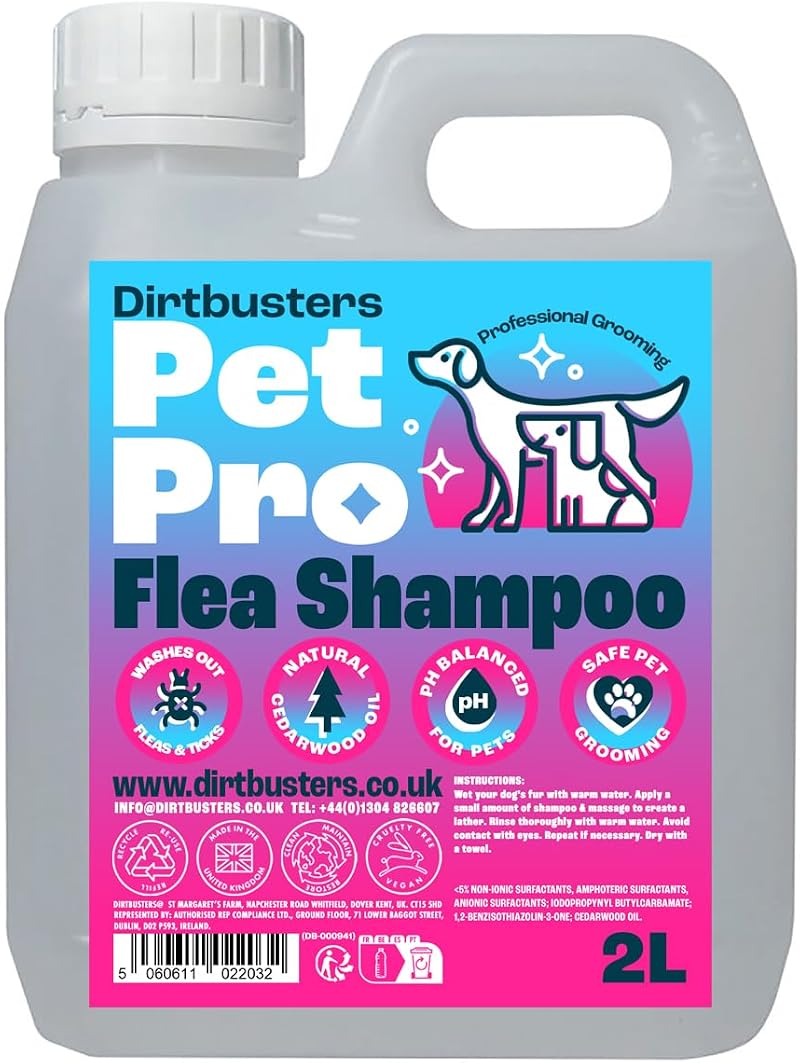 Dirtbusters Pet Pro Flea Shampoo for Dogs 2L Cedarwood Oil Natural Formula