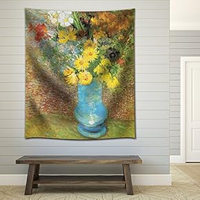 "Flowers in a Blue Vase, 1887" by Vincent Van Gogh - Fabric Tapestry, Home Decor - 51x60 inches