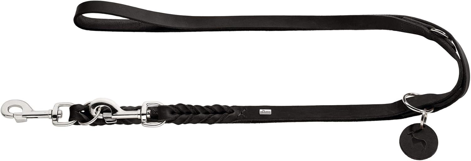 HUNTER Training leash Solid Education, 18/200 Soft genuine cow leather, black, Small