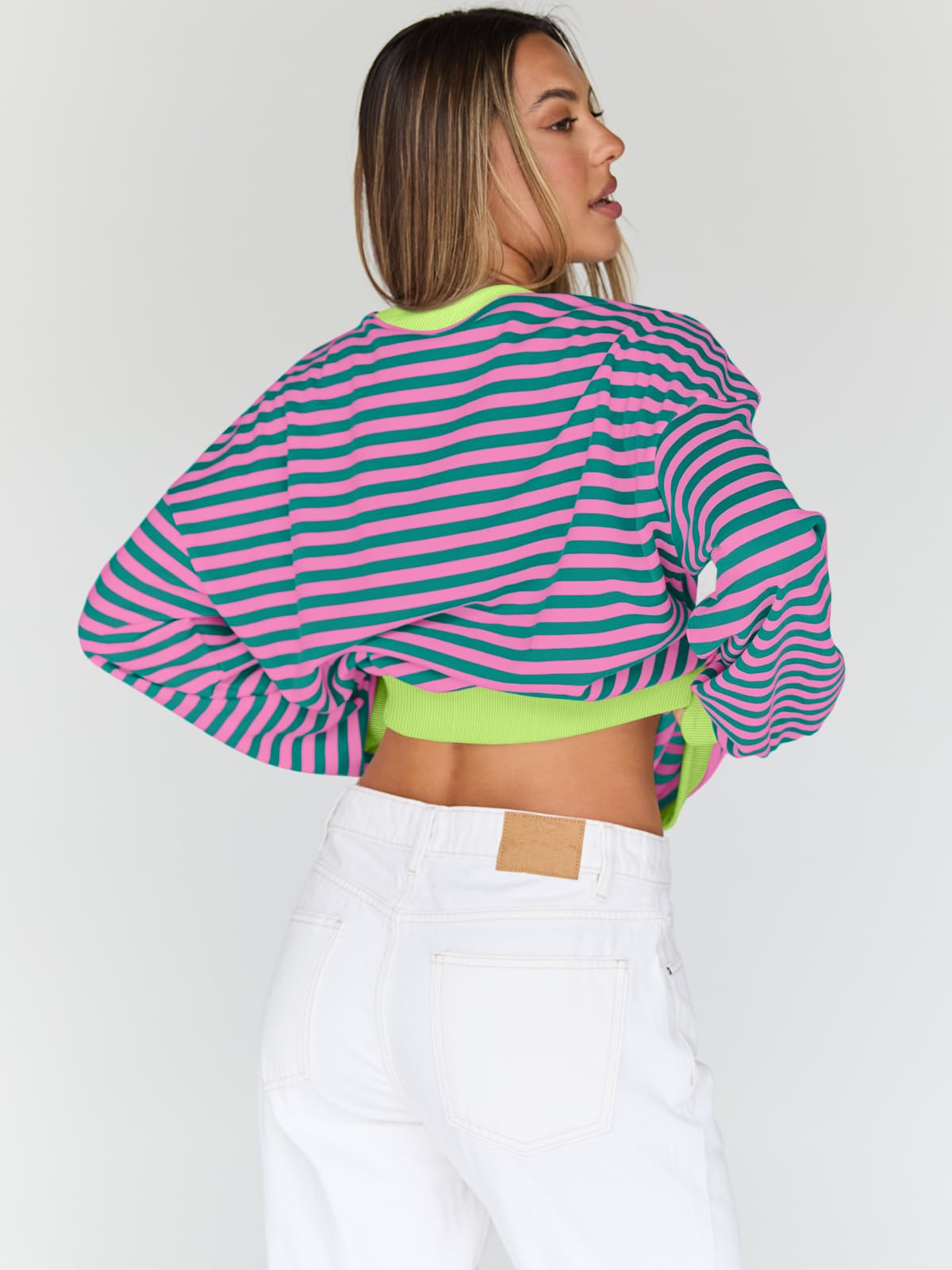Trendy Queen Oversized Sweatshirt for Women 2025 Summer Crewneck Striped Long Sleeve Shirts Hoodies Cute Top Y2K Outfits