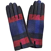 Women's Winter Plaid Gloves, Red Navy Green Buffalo Check Pattern, 9.5 Inch Length, Casual Cold Weather Accessories