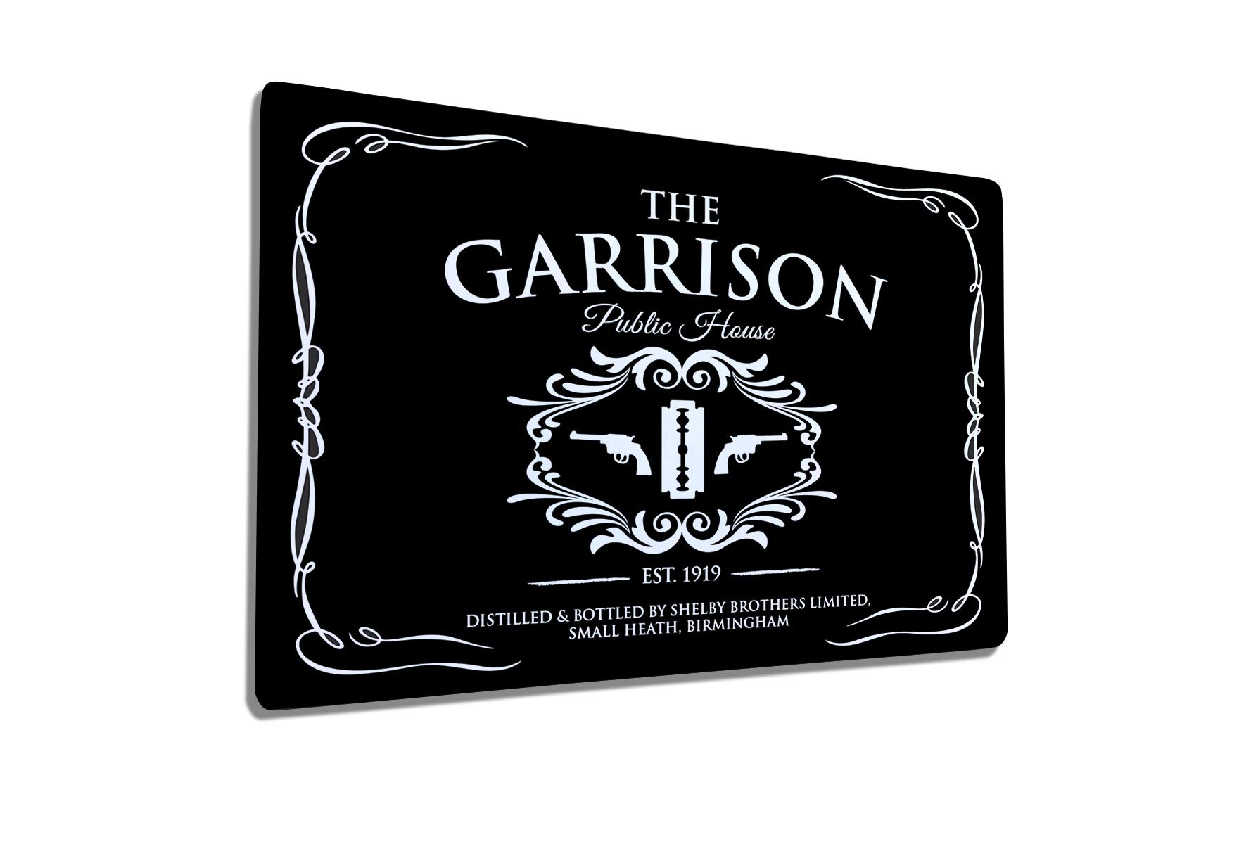 The Garrison public house black metal pub bar wall sign