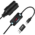 FARSENSE USB A to 12V Cigarette Lighter Adapter(36W)-USB C Male to Cigarette Lighter Female Socket PD Trigger Cable(2FT) with Switching Voltage and Display Voltage,for Dash Cam,GPS,Etc