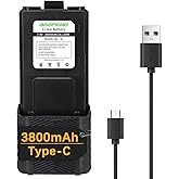 BAOFENG UV-5R Battery BL-5 3800mAh USB-C Charging Extended High Capacity Battery for UV5R BF-F8HP UV-5R Series Radios with Type-C Charging Cable