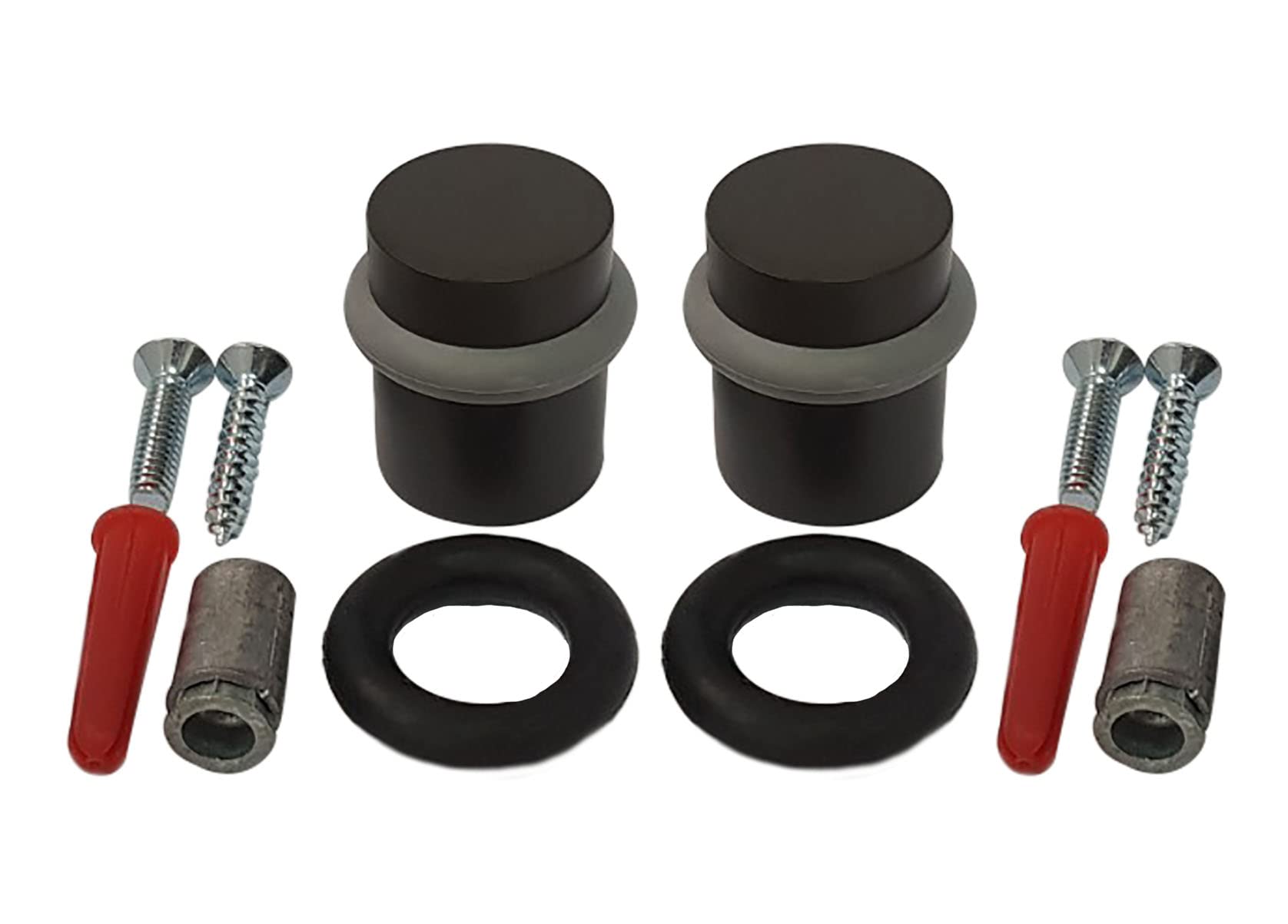 QCAA Cylindrical Floor Mount Door Stop, Height 1-1/2", Solid Brass, US10B ORB Oil Rubbed Bronze, Made in Taiwan, 2 Pack — image 1