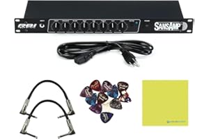 Tech 21 RBI SansAmp RBI 1U Rackmount Bass Preamp Bundle w/ 2X Strukture S6P48 Woven Right Angle Patch Cables, 12x Fender Picks and Liquid Audio Polishing Cloth