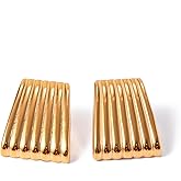 immerFancy Gold Starfish Dangle Hoop Earrings for Women, Hypoallergenic Vintage Stainless Steel Textured Ribbed Triple Band Statement Stud Earrings Trendy Jewelry Gift