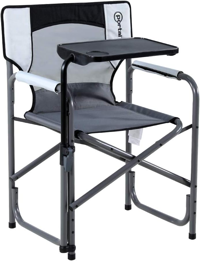 Portal Max Comfort Tablet Table Director's Chair, 17.9”W x 14.6”D x 18.1”/ 34.3”H, Grey: Sports & Outdoors