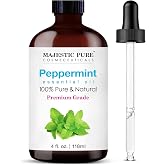 Majestic Pure Peppermint Essential Oil for Diffuser - 4 Fl Oz | 100% Pure and Natural Peppermint Oil for Aromatherapy, Massage, Steam inhalation, Air Freshner, DIY, Soap and Candle Making